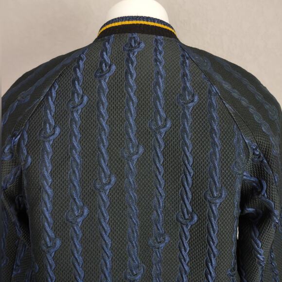 3.1 Phillip Lim Brocade Cable Print Varsity Bomber Black & Blue Jacket Size 4 - Picture 11 of 16